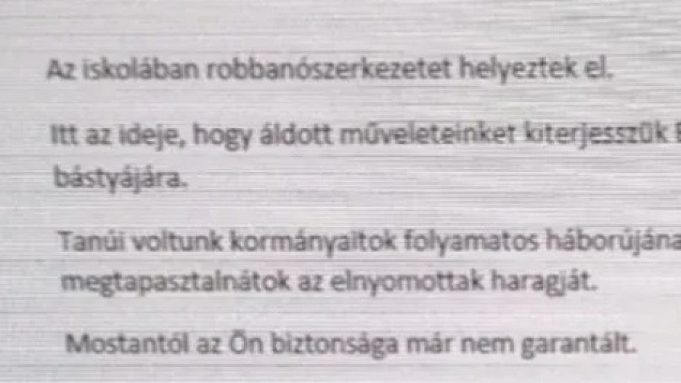 Fotó: Ez szerepel az iskoláknak küldött fenyegető levélben