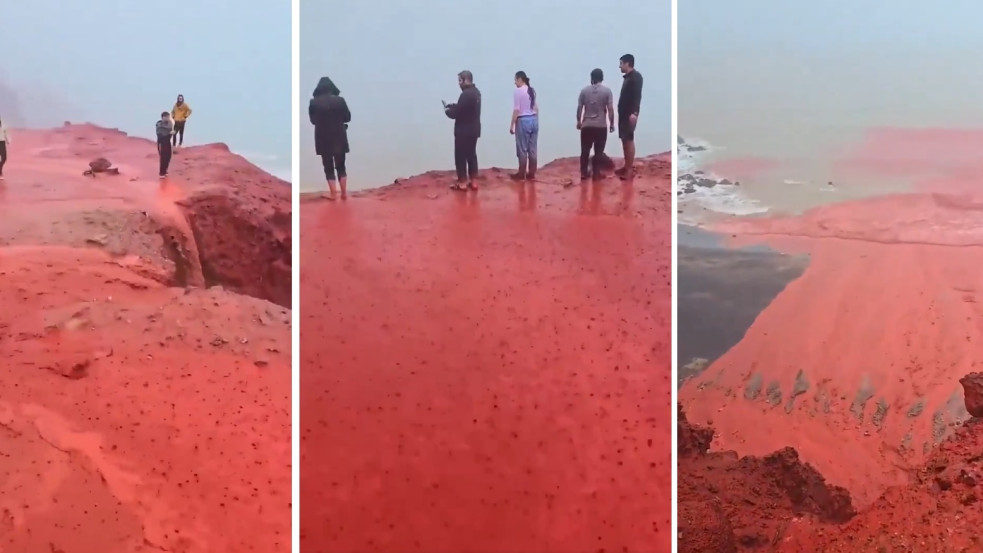 Bibliai képeket idéz egy iráni sziget vérvörössé vált folyója- videó